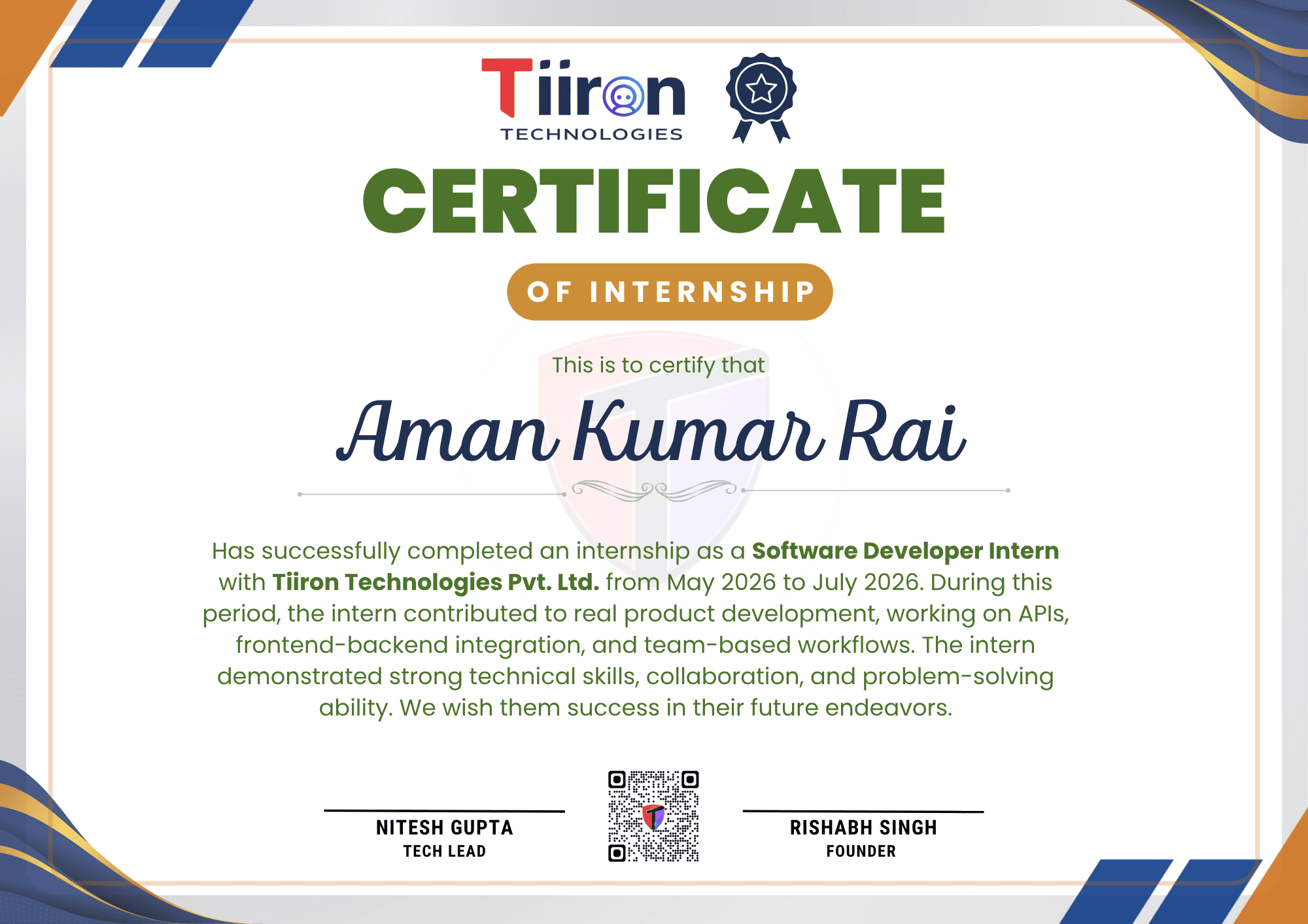 Sample internship certificate