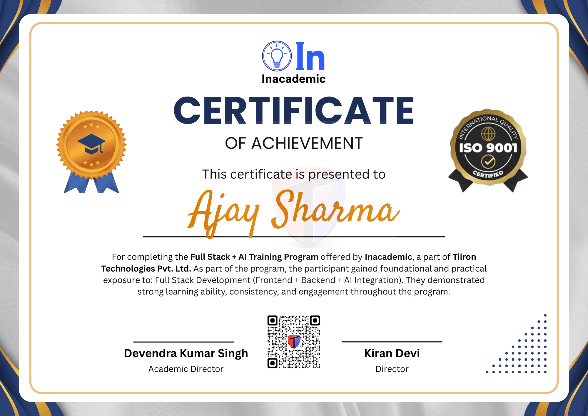 Sample training certificate