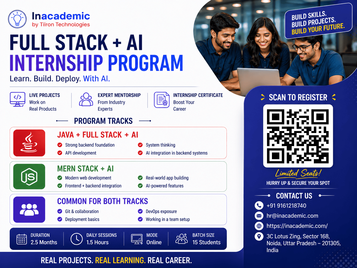 Full Stack plus AI internship program with QR code to register